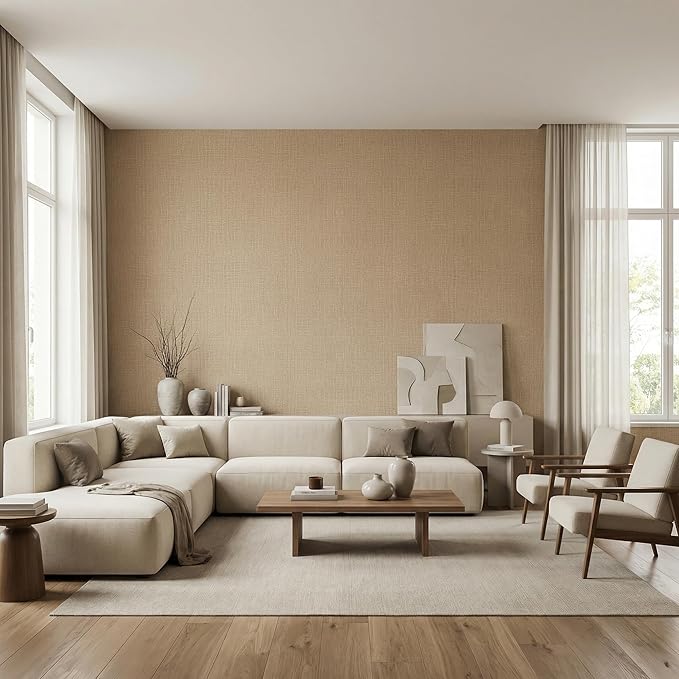 WADILE Grasscloth Peel and Stick Wallpaper 15.7in x 393.7in, Textured Contact Paper for Cabinets, Faux Linen Wall Paper Pull and Stick, Fabric Vinyl Wallpaper Self Adhesive Khaki | Textured contact paper, Faux linen, Vinyl material, Cabinets, Self adhe... - Image 3