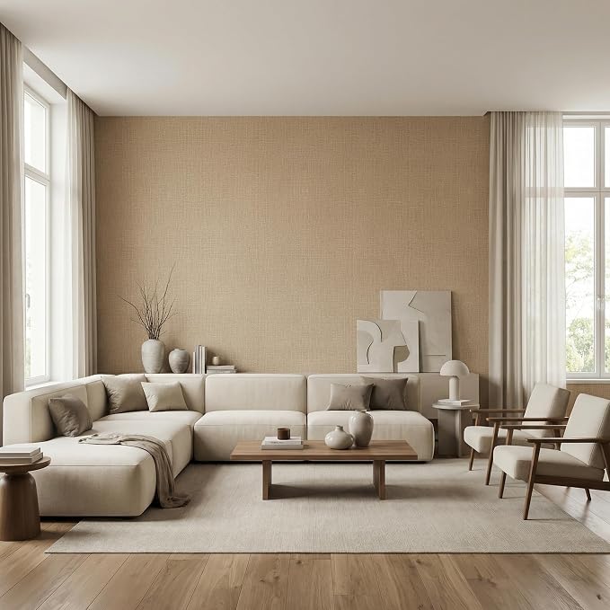 WADILE Grasscloth Peel and Stick Wallpaper 23.6 x 472 in Khaki | Textured contact paper, Faux linen, Vinyl material, Cabinets, Self adhesive - Image 3