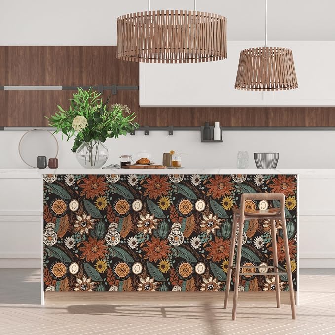 Laatse Boho Wallpaper Peel and Stick 17.5"x197",Brown Orange Contact Paper | Self Adhesive/Removable/Waterproof/Thick Vinyl Wall Paper for Bathroom Bedroom Shelf Cabinet Drawer,Prepasted,Easy Peel - Image 5