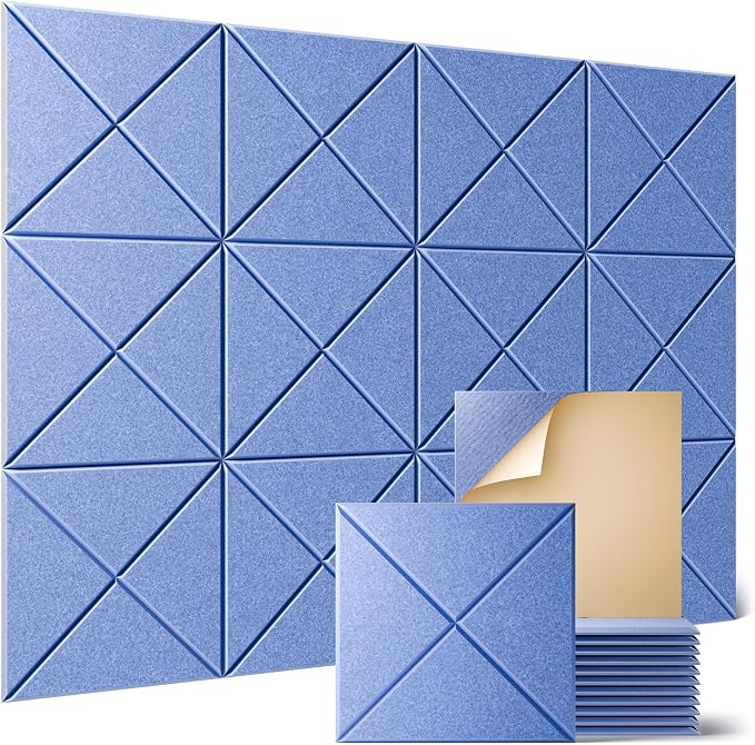 Sonicism 12 Pack X-Lined Acoustic Panels with Self-Adhesive, 12" X 12" X 0.4" Sound Proof Foam Panels, Decorative Soundproof Wall Panels, Sound Proofing Panels for Home & Office, Sky Blue by Sonicism