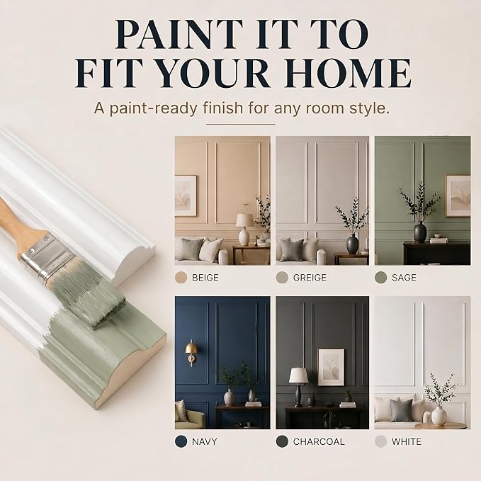 Pre-Cut Wall Molding Kit: Ready to Assemble Paintable Wainscoting Panels | Alternative to Peel-and-Stick Wall Panels,Accent Wall Interior Wall Decor for Living Room, Bedroom, Entryway White 24 PCS - Image 6