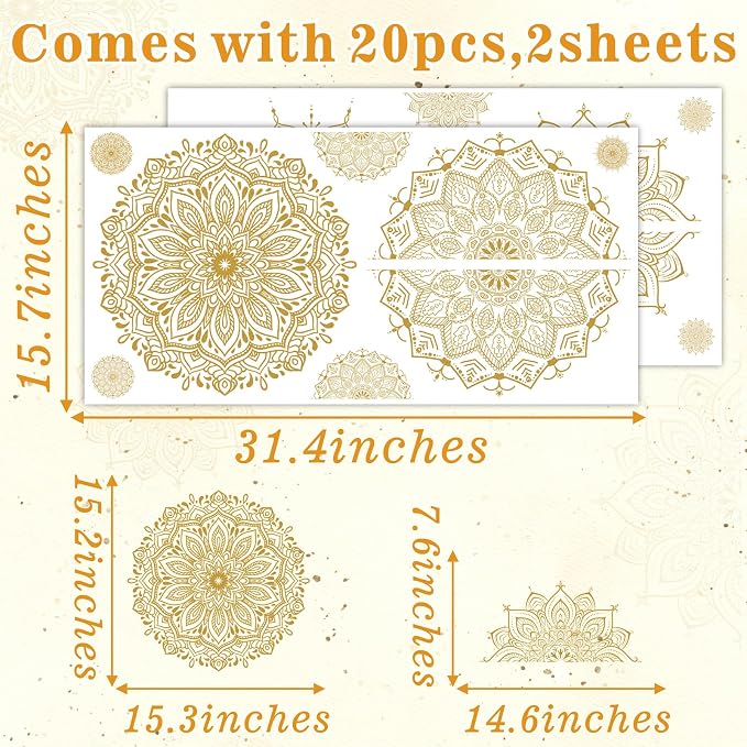 Large Mandala Wall Sticker Peel and Stick Boho Lotus Flower Wall Stickers Decor Mandala Floral Window Decals Clings Headboard Gold Mandala Wall Art Decal for Bedroom Living Room Yoga Decoration - Image 3