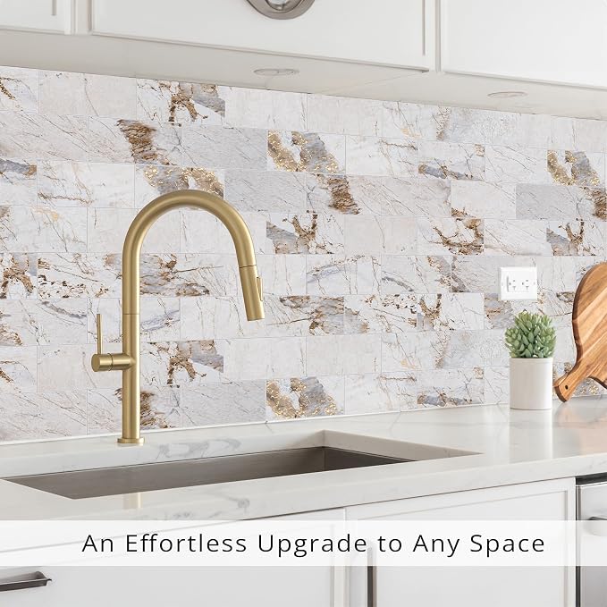 StyloVue 100 Pieces Peel and Stick Backsplash for Kitchen, 3" x 6" PVC Subway Tile, 2026 Upgraded Ivory Calacatta Marble Look with Gold Veining, Glossy Finish, Stick on Tile for Kitchen, Fireplace, RV - Image 9
