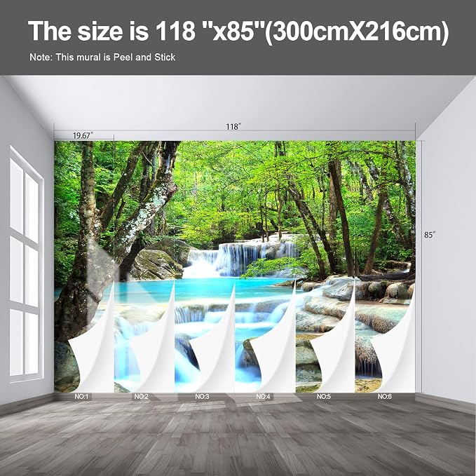 Forest Landscape wall murals Woodland Tree Peel and Stick self Adhesive Wallpaper for Bedroom Living Room - 85"x118" - Image 2