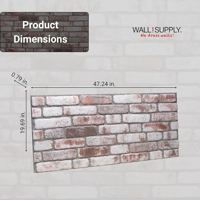 Wall!Supply 3D Wall Panels – Faux Brick, White Wash Weathered – Lightweight Foam (EPS) – Wallpaper Alternative for Living Room, Bedroom & Office – Easy DIY Installation – 4 Pack, Covers 25.84 Sq Ft | Lightweight EPS Foam, Wallpaper Alternative, Easy DI... - Image 4