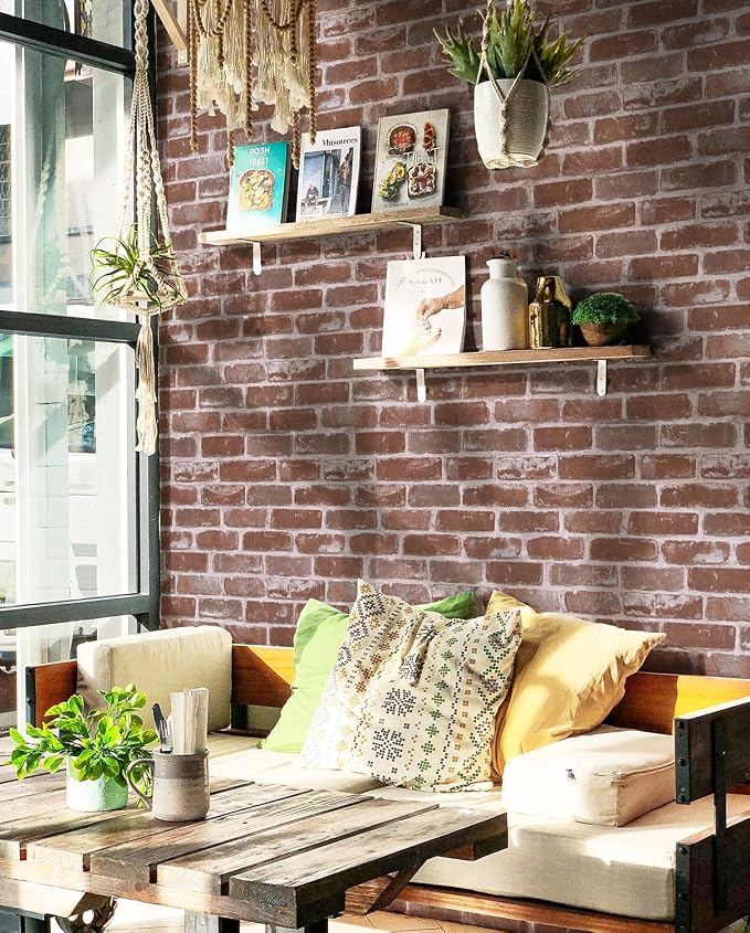 Timeet Vintage Brick Wallpaper Peel and Stick Wallpaper Red Brick Wallpaper 17.7"x393.7" Faux Brick Peel and Stick Removable Self Adhesive Wall Paper for Walls Covering - Image 3