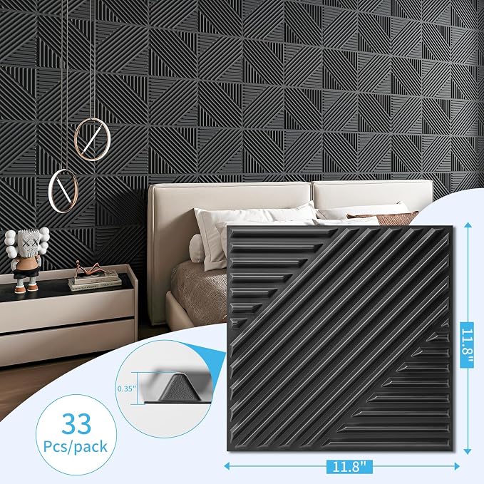 Art3d 3D Textured Accent Wall Panels, 12 x 12 Inch, 33-Pack, Black | Premium PVC, Waterproof, Anti-Sag, Scratch Resistant, Ideal for Living Room, Bedroom, TV Background - Image 3