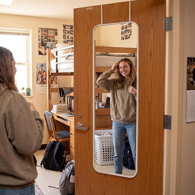 Thyle Over The Door Mirror 16x48'' Full Length Dorm White Mirror with Adjustable Hooks Wall Mounted for College School Classroom Affirmation Station Back Door Bedroom Entryway Long Body - Image 8