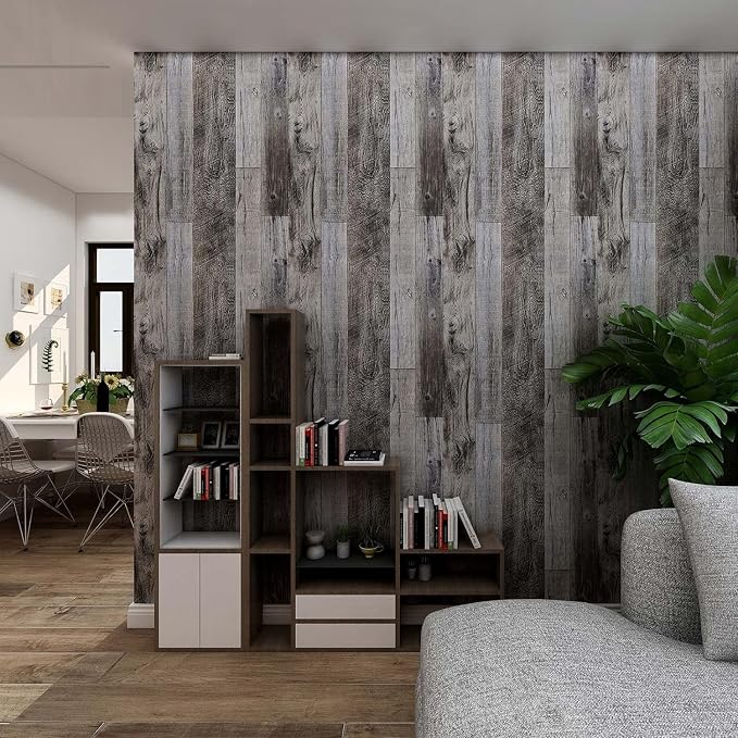 Yun-aeon Natural Wood-Gray Contact Paper Peel and Stick Wallpaper | 17.3"x 80"Self Adhesive Removable Vintage Faux Wood Wall Paper Plank Shelf Home Decoration Kitchen Counter Cover - Image 4