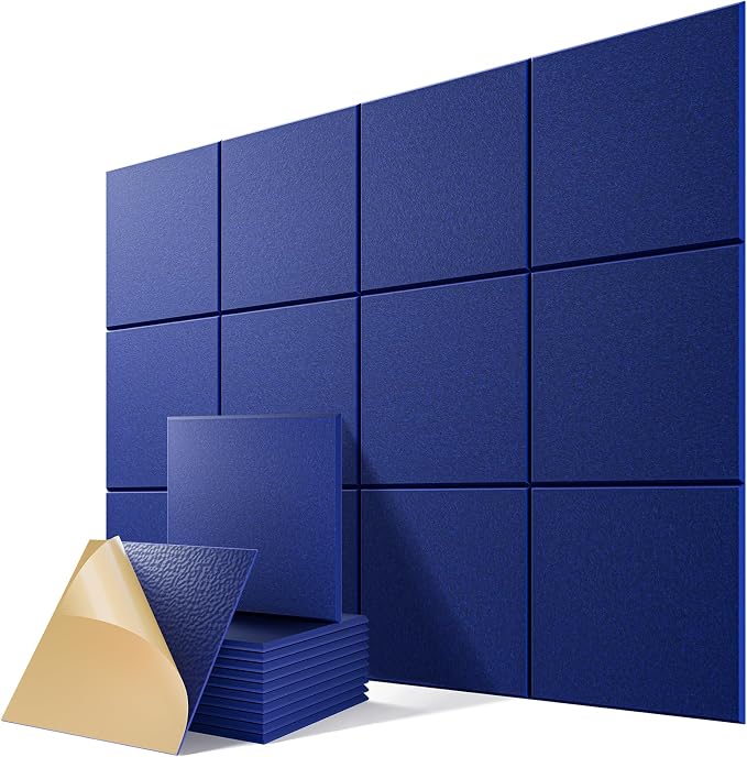 12 Pack Self-Adhesive Acoustic Panels, 12" X 12" X 0.4" High-Density Sound Proof Foam Panels for Walls, Soundproof Wall Panels for Home & Office (Blue) by Lebenforce