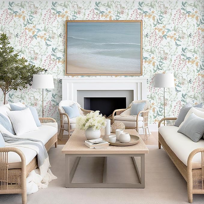 Dimoon 78.7"x17.3" Floral Wallpaper Peel and Stick Wallpaper Blue reen Boho Contact Paper Botanical Wildflower Morden Cottage Renter riendly Bathroom Boho Flower Kitchen Self dhesive Vinyl Roll - Image 5