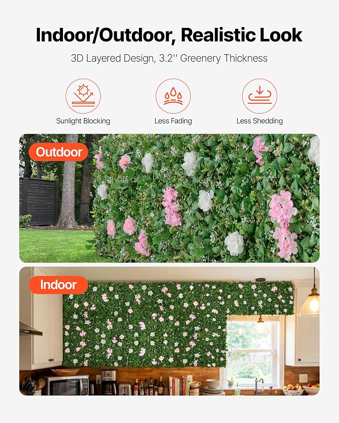 VEVOR Artificial Luxury‌ Flower Wall Backdrop, 2 PCS, Each Panel 2 x 8 ft, Gorgeous 3D Silk Floral Backdrop Pet Friendly, Easy Installation Flower Wall Panel for Wedding, Event, Party,Mixed Leaf - Image 5