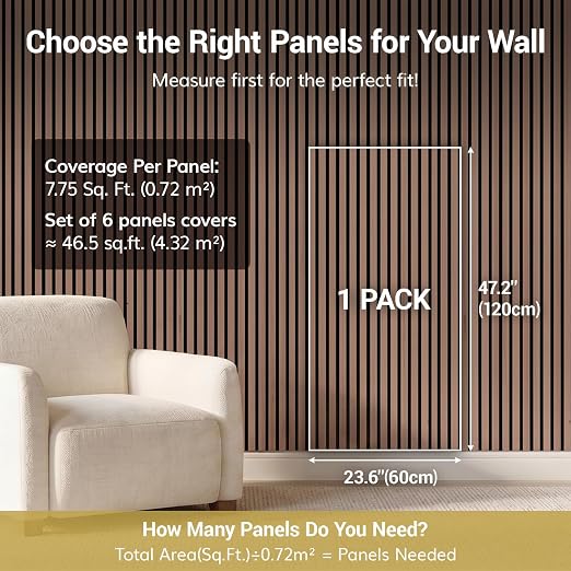 TONOR Wood Wall Panels for Interior Wall Decor-6 Pack 47.2" x 23.6" | Wood Slat Acoustic Panels-46.41ft², Soundproof Wall Panels for Noise Cancelling and Decoration, Living Room, Office, Oak - Image 5