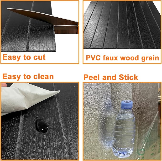 YLL YLL PVC Slat Wall Panel Peel and Stick 118"x 15.7" Faux Black Wood Grain Slat Panel Self-Adhesive Wallpaper Soundproof 3D Wall Panels - Image 6