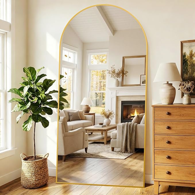 77"x38" Arched Full Length Mirror, Full Body Floor Mirror, Gold - Image 9