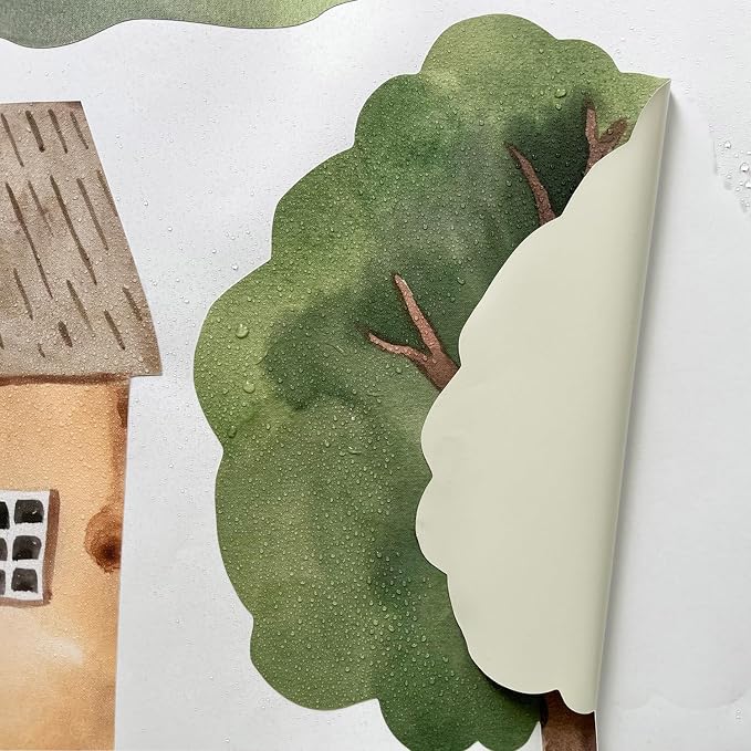 Fabric Boho Garden House Wall Stickers Watercolor House Wall Decor Tree self-Adhesive Wall Decals Peel and Stick Removable Wall Art Decor, DIY Mural Wall Decor - Image 4