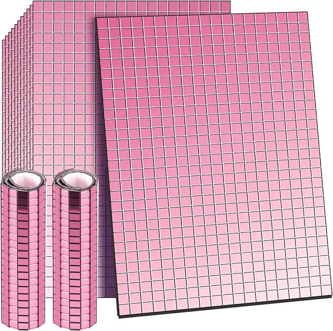 7200 Pieces Pink Disco Mirror Tile Self-Adhesive Mirrors Mosaic Tile by Romooa