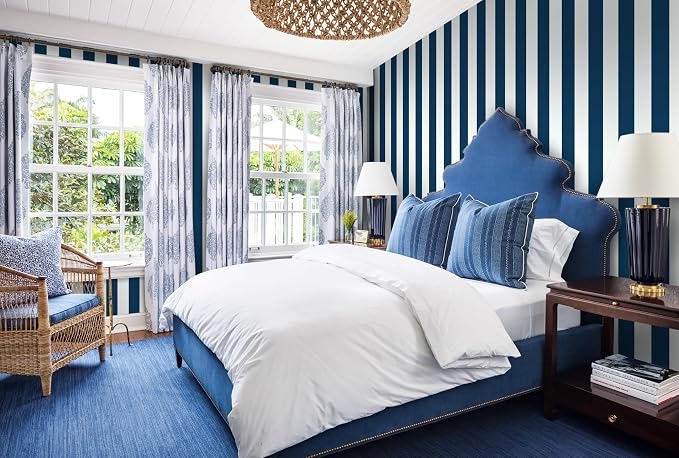 Guvana 17.7"x197" Navy Blue Wallpaper Striped Peel and Stick Wallpaper Blue and White Contact Paper Modern Self-Adhesive Removable Wall Paper for Bedroom Livingroom Decor - Image 2