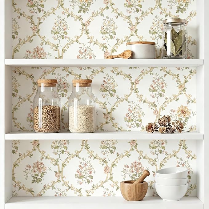 Floral Peel and Stick Wallpaper Boho Cantact Paper 16.9in×118in | Vintage Floral Peel and Stick Wallpaper Self Adhesive Removable Beige Contact Paper for Bedroom Nursery Bathroom Waterproof - Image 7