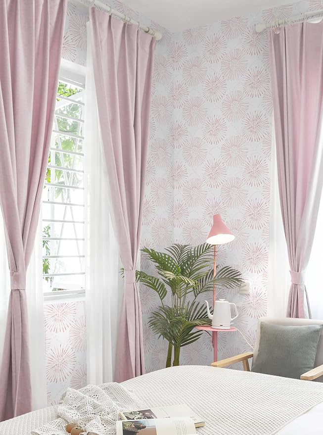 Peel and Stick Wallpaper Geometric Boho Wall Paper White Pink Fireworks Contact Paper 17.3"×78.7" Self-Adhesive Round Wallpaper for Bedroom Waterproof Removable Shelf Liner Decal Vinyl Roll - Image 4
