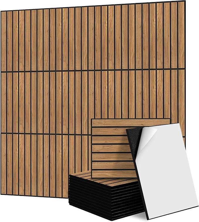 TO-TH 12 Pack Sound Panels Self-Adhesive Noise Absorbing Panel, Rustic Teak | Decorative Wood Grain, Peel and Stick Sound Proof Wall Panel, Reduce Echo & Flutter, Noise Canceling for Home, Office, Studio by TO-TH
