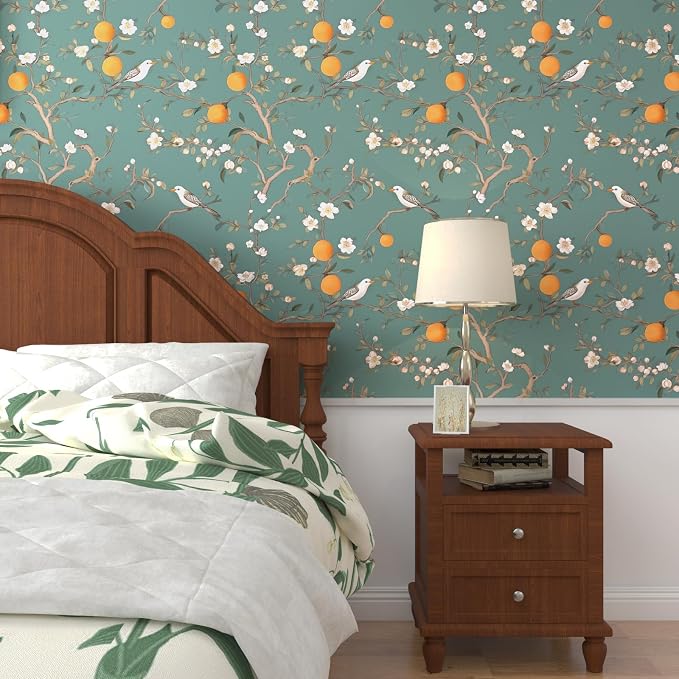 Laatse Vintage Green Bird Floral Wallpaper Peel and Stick 17.5"x393" | Self Adhesive/Removable/Waterproof/Thick Vinyl Contact Paper for Bathroom Bedroom Shelf Cabinet Drawer,Prepasted,Easy Peel - Image 8