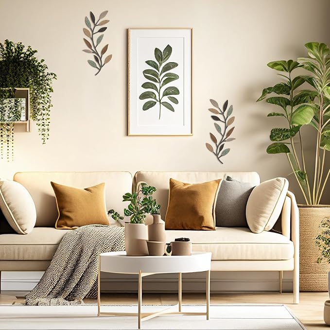 Zhengmy 2 Pcs Metal Leaf Wall Art Vine Branch Decor,Classic Color | Olive Branch Metal Decor for Living Room Hallway, Symmetrical Leaf Pair for Doorway Entryway, Lightweight Hanging Art Design - Image 5