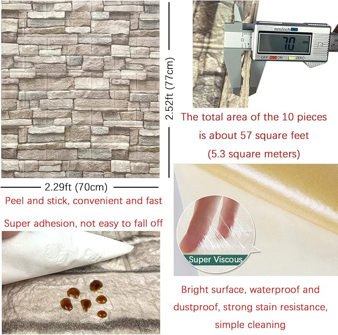 Yutianli 7mm Thick Anti-Collision self Adhesive 3D Wall Panels Peel and Stick,10-Pack 57 Sq.Ft Antique Foam Wall Panel Faux Brick Wall Panels Faux Stone Wall Panels for Bedroom (10, Style G) - Image 5