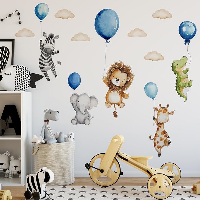 Watercolor Jungle Animal Wall Decal, Removable Nursery Woodland Animals,Cloud,Stars,Balloon Wall Stickers for Kids Boys and Girls Room, Bedroom & Toddler Room Decor (Balloon Animal Decals 44) - Image 4