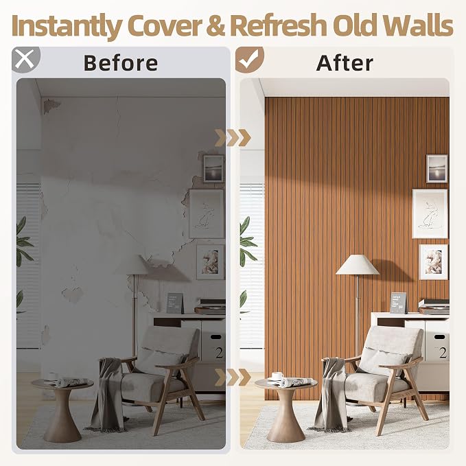 NEPIS Peel and Stick Wood Slat Wall Panel 3D PVC Faux Walnut Wood Wallpaper | 15.75"x118" Soundproof Wall Panels with Self Adhesive, Wall Coverning for Accent Walls Ceiling Bedroom Bathroom Kitchen Decor - Image 7