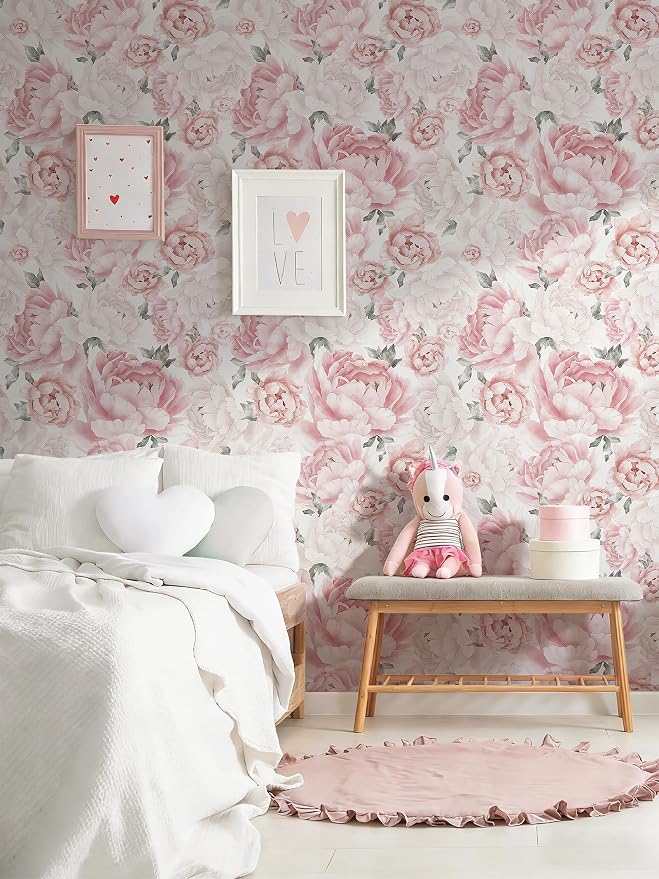 Safiyya Pink Floral Wallpaper Peel and Stick Removable Self Adhesive Wall Paper for Bedroom Bathroom Flowers Contact Paper for Cabinets Walls Vinyl Rolls 197'x 17.3" - Image 4