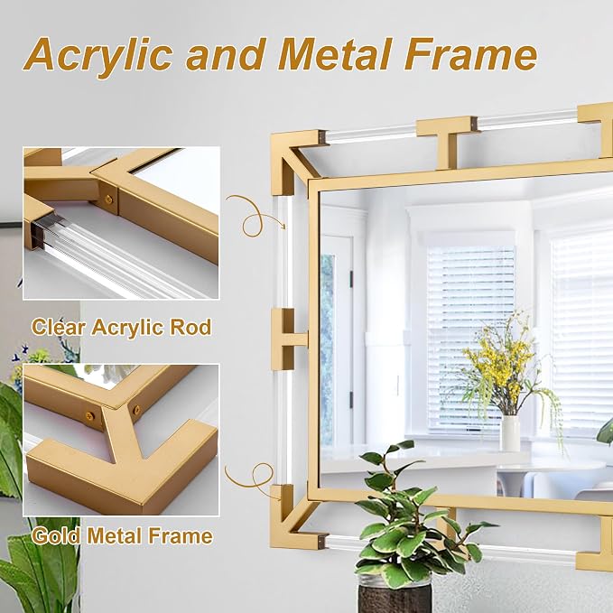 Chende 36" x 48" Large Wall Mirror with Acrylic and Metal Frame - Image 3