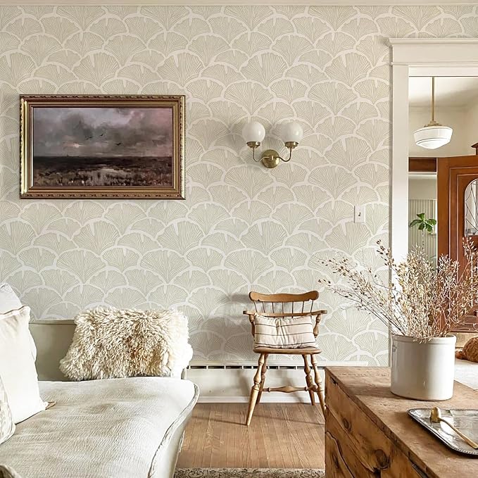 Dimoon Peel and Stick Wallpaper Boho Beige Contact Paper Neutral Cottage Wallpaper Farmhouse Leaf Morden Renter Friendly Removable Wall Paper Botanical for Bathroom Kitchen Bedroom Vinyl 394" x 17.3" - Image 2