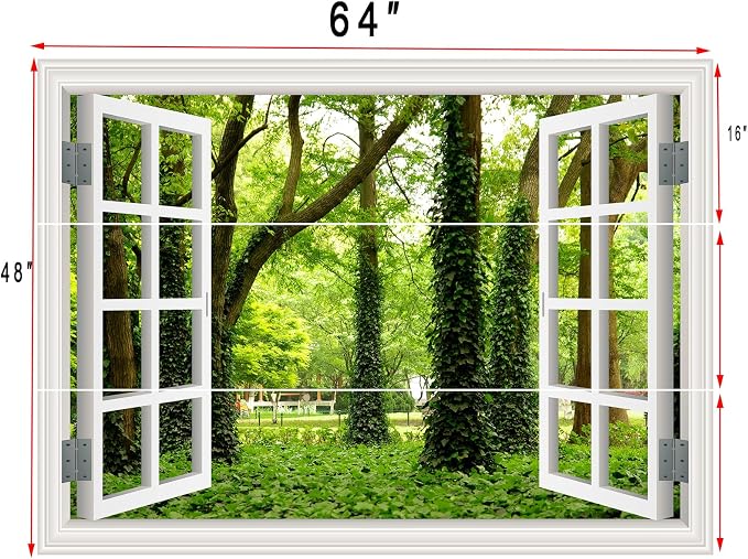‌Lmyhome Fake Window Wall Mural Green Grass Forest (64"x48") | Peel and Stick Faux Window Wall Sticker Decal Poster for Bedroom Home Decor - Image 5