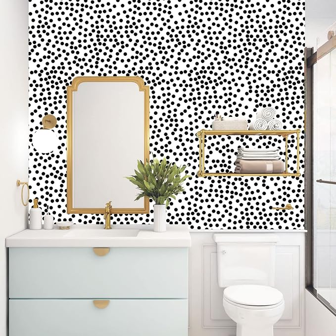 17.3”x300” Black and White Polka-Dot Wallpaper Self-Adhesive Contact Paper Moire Dot Peel and Stick Decorative Wallpaper Spots Contact Paper for Walls Bedroom Living Room - Image 5