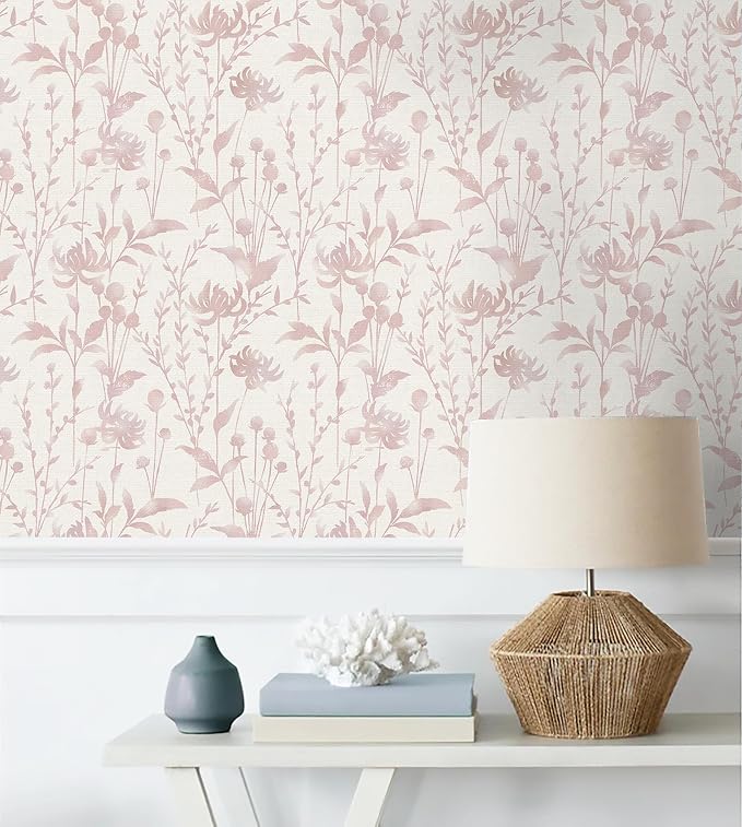 HeloHo Peel and Stick Wallpaper Pink Floral Leaf Wall Paper Self Adhesive Removable Waterproof Contact Paper for Living Room Bedroom Decor 16.1" X 394" - Image 4