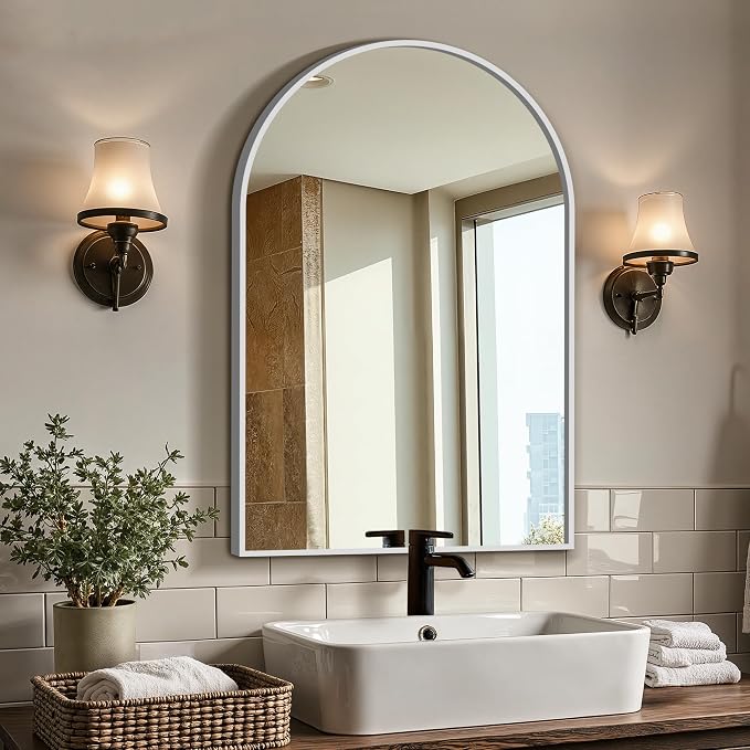 Arched Bathroom Vanity Mirror for Over Sink, 30”x20”, Silver by LawadaMirror