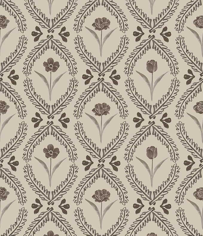 Orainege Vintage Wallpaper Peel and Stick Brown Floral Wallpaper | 16.9in x393.7in Vinyl Removable Self Adhesive Botanical Wallpapers for Bedroom Living Room Décor by Orainege