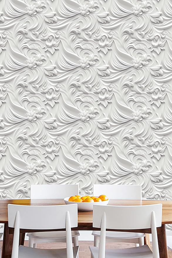 Peel and Stick Wallpaper White Gray Scroll Floral Feature by WEISENI