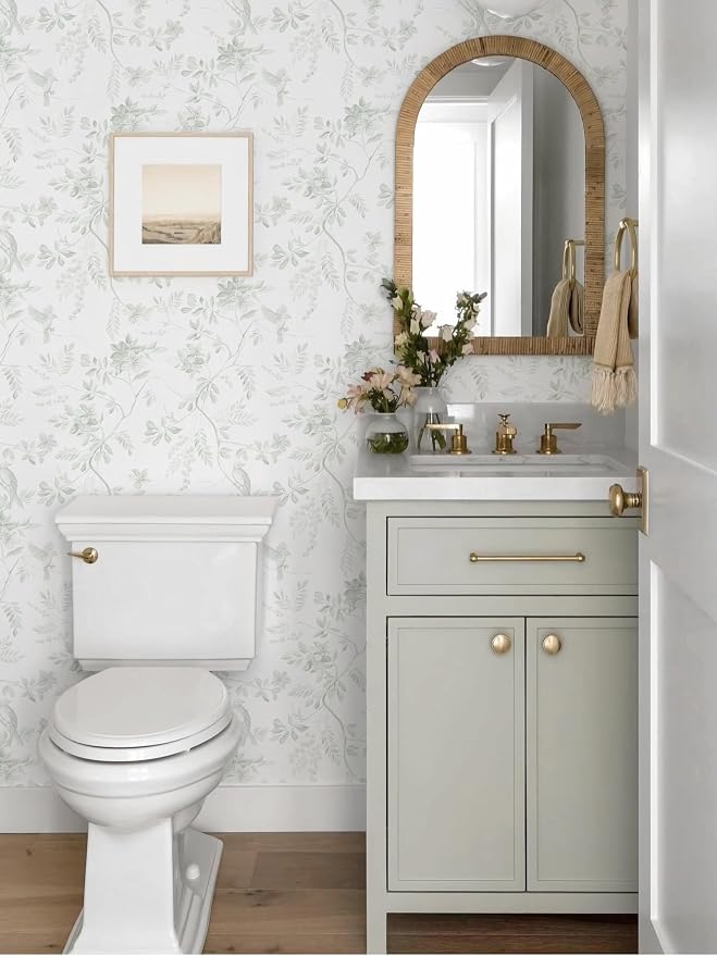 Dimoon 17.3''x197'' Green Peel and Stick Wallpaper Floral Modern Sage Light Green Contact Paper White Bird Wallpaper Removable Renter Friendly Waterproof Embossed Kitchen Bedroom Bathroom Vinyl Roll - Image 7