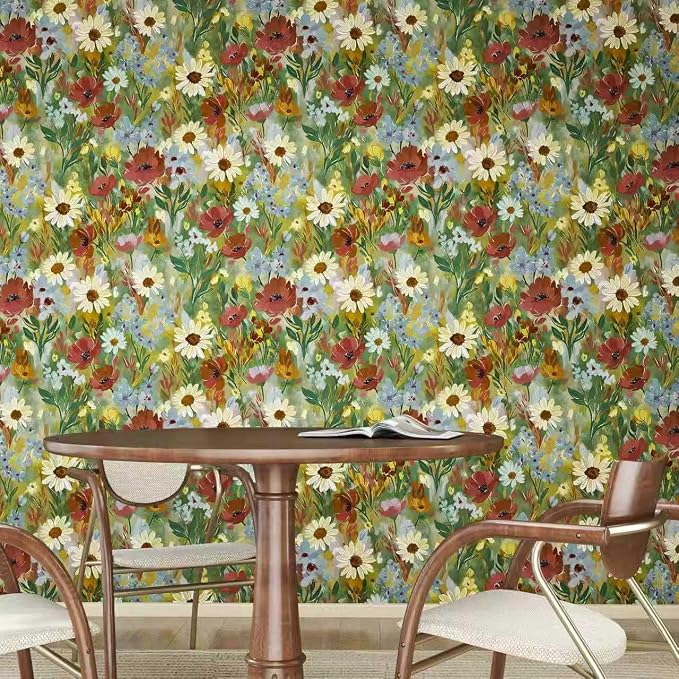 17.7" x 197" Wallpaper Peel and Stick Floral Wall Paper Removable Waterproof Vintage Floral Contact Paper for Bedroom, Bathroom,Bathroom, Home Wall - Image 5