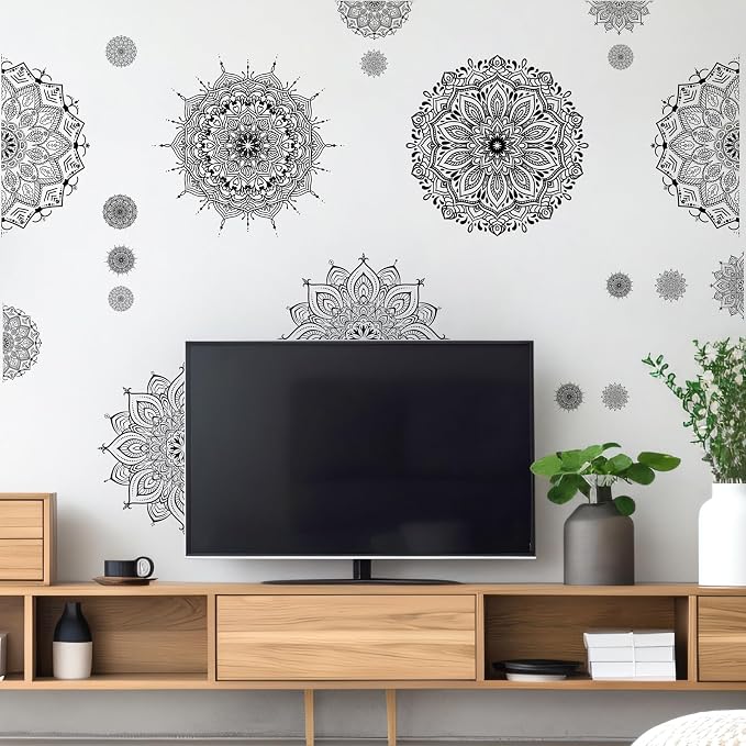 Kazova Large Mandala Wall Sticker Black Peel and Stick Art Murals Boho Mandala Decals for Bedroom Living Room Farmhouse Yoga Home Decoration - Image 9