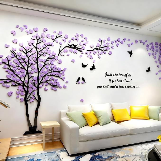 Family Tree Wall Decor Decals - DIY 3D Tree of Life Wall Art Large Decal Stickers Silver Decor Living Room Mural for Bedroom Hallway Home TV Background (Purple Left,M-98X51in) by guangmu