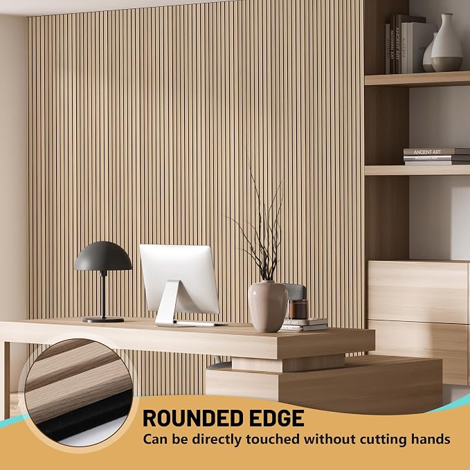 Wood Slat Acoustic Panels, 94.5 x 12.6 Inch, White Oak, 2 PCS | (16.5ft²) 3D Wall Panels, Interior Wall Decor Noise Cancelling, Fluted Sound Absorbing Panel for Office,Home,Theater,Studio - Image 4
