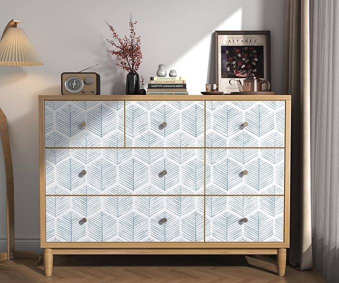 OSECAGE Geometric Peel and Stick Wallpaper Blue Contact Paper 17.3''×78.8'' | Modern Geometric Wallpaper Self Adhesive Removable Boho Wall Paper Waterproof for Bedroom Bathroom Cabinets Decor Vinyl Roll - Image 5