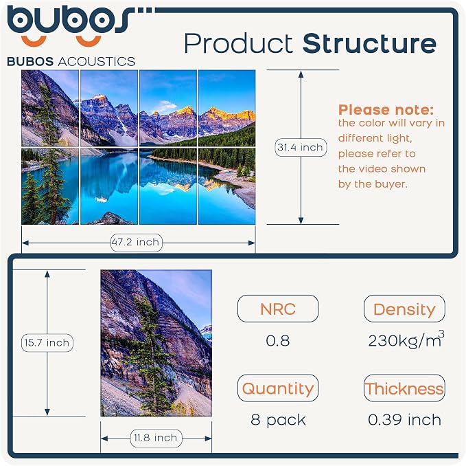 BUBOS 8 Pcs Art Acoustic Wall Panel,47.2”x31.4”Self Adhesive for Home Decor | Peel and Stick, for Home Office, Studio & Wall Decor Sound Treatment, Wall Panels for Noise Reduction & Stylish Room - Image 2
