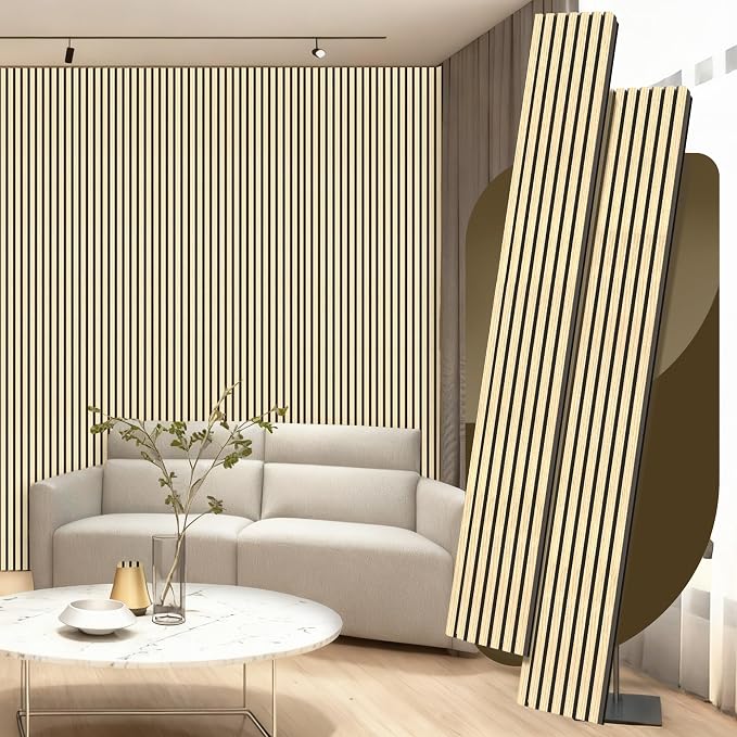 2 Pack Wood Panels for Wall, 106.3" × 11" Wood Slat Acoustic Panels for Wall, Soundproof Panels, 3D Fluted Panels for Interior Wall Decor (Oak) by Ritollo