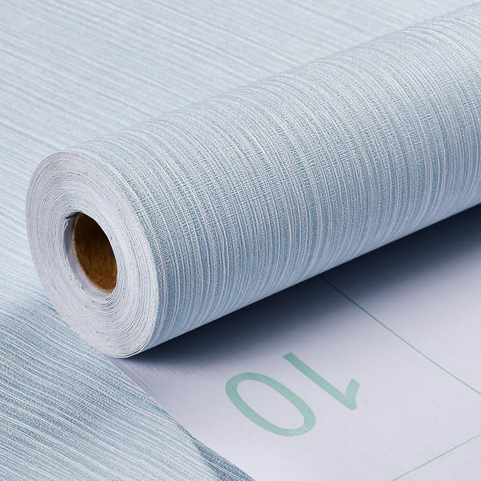 Haimin Grasscloth Wallpaper Textured 24in X 393in Fabric Contact Paper Light Blue Wall Paper Textured Linen Peel and Stick Self-Adhesive Thick Vinyl Embossed Film Wallpaper - Image 5