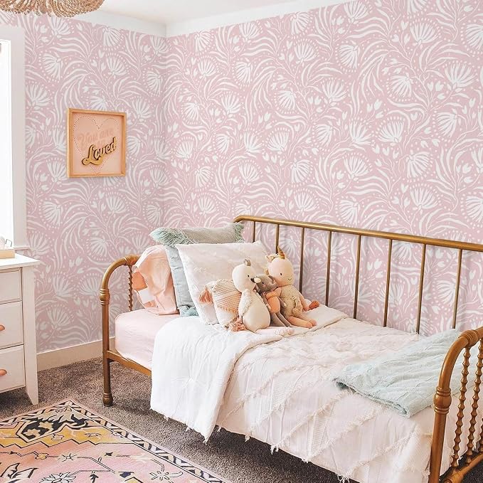 Ismoon Boho Peel and Stick Wallpaper Pink Floral Contact Paper Boho Stick on Wall Paper Textured Removable Self Adhesive Vinyl Wallpaper for Bedroom Bahtroom Wall Decor 17.3x393in - Image 5