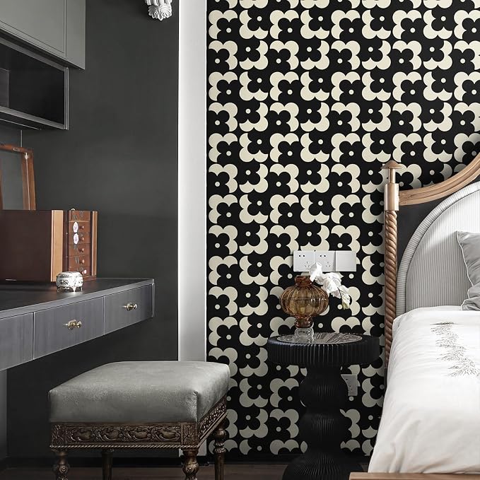 Ismoon Geometric Peel and Stick Wallpaper Boho Black and Beige Contact Paper 118"x17.3" Vintage Floral Wallpaper Removable Self-Adhesive Wall Paper Waterproof for Bathroom Wall Decor Vinyl - Image 7